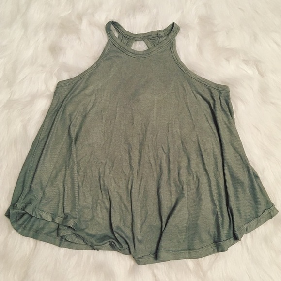 Forever 21 Tops - F21 Flowy Green Crop Halter Top